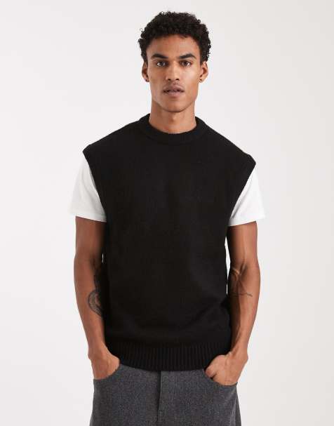 Jack & Jones fluffy knitted singlet in black - view 1