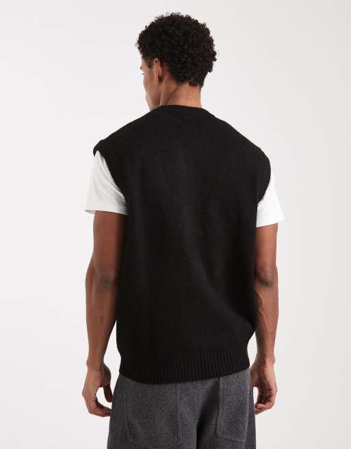 Jack & Jones fluffy knitted singlet in black, 3 of 5