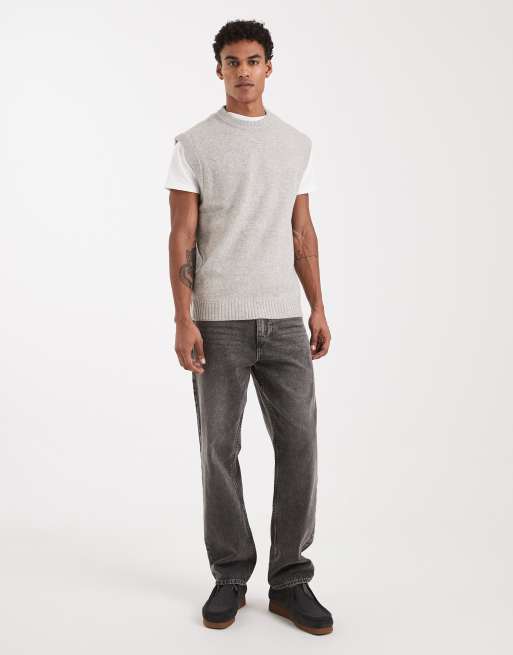 Jack & Jones fluffy knitted vest in grey, 2 of 5