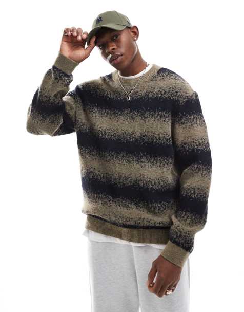 Jack & Jones fluffy oversize jumper with gradient print in brown and black - view 1