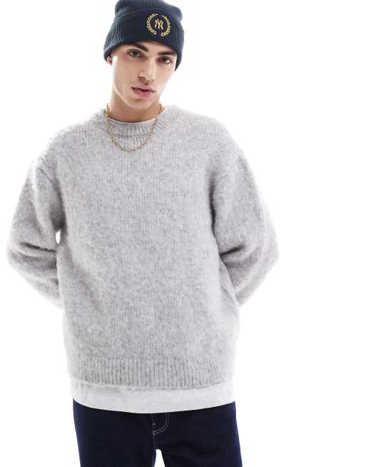 Jack & Jones fluffy oversize sweater in gray
