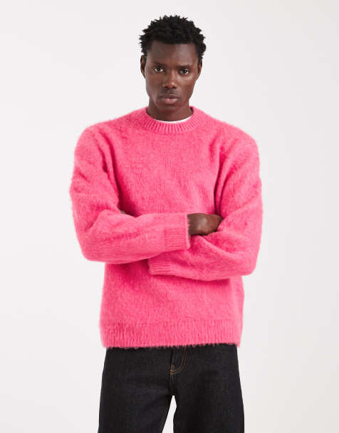 Jack & Jones fluffy oversized jumper in hot pink - view 1