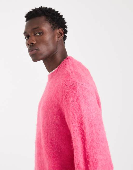 Jack & Jones fluffy oversized jumper in hot pink | ASOS