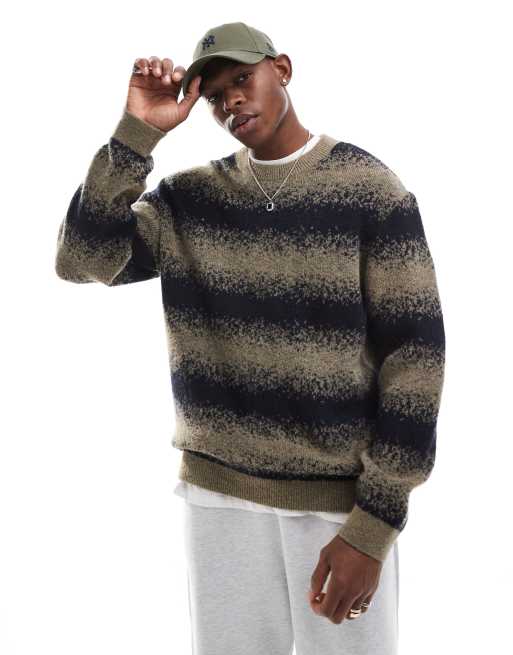 Jack & Jones fluffy oversized sweater with gradient print in brown and black