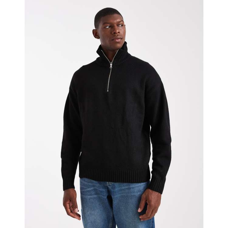 ouat 009 BLACK×BROWN ZIP KNIT Buy Brown Plain Quarter Zip Jumper