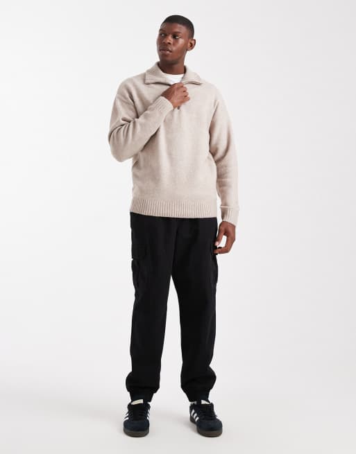 Jack & Jones fluffy quarter zip sweater in gray