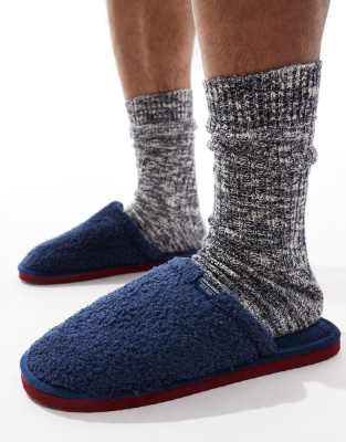 Jack & Jones Jack & Jones fluffy slip on slipper in navy