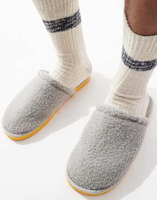 Jack & Jones fluffy slip on slippers in grey, 4 of 4