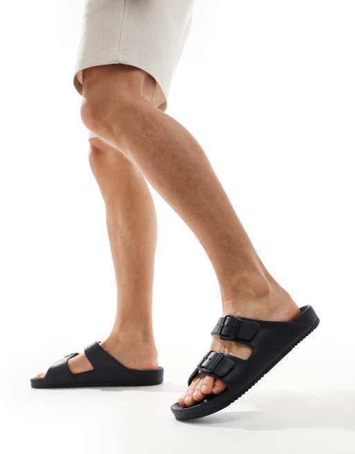 Jack & Jones - Formstøbte sandaler med to remme i sort