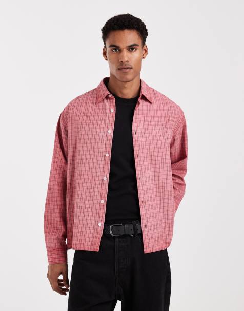Jack & Jones - Forvasket pink skjorte med tern og firkantet pasform - view 1