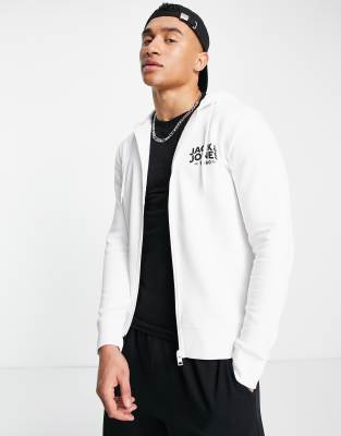 Jack & Jones Jack & Jones full zip logo hoodie in white