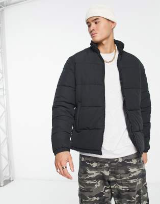 Jack & Jones Funnel Neck Puffer Jacket In Black