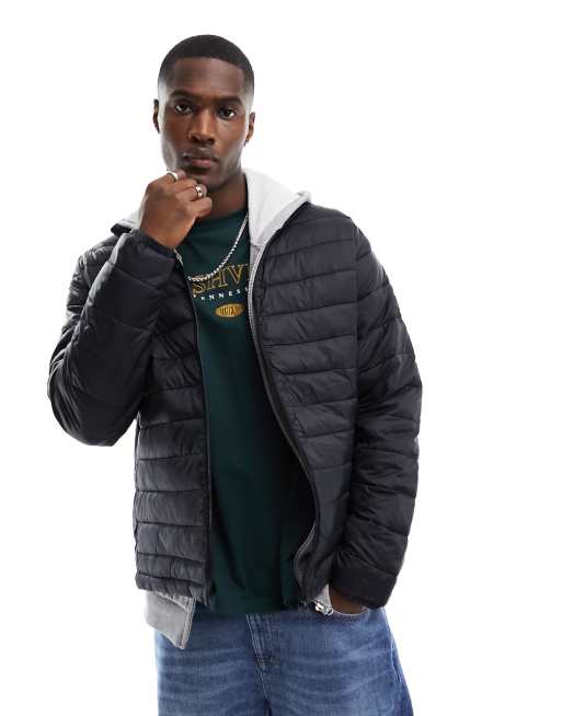 Jack and Jones, Hooded Padded Jacket Mens, Black