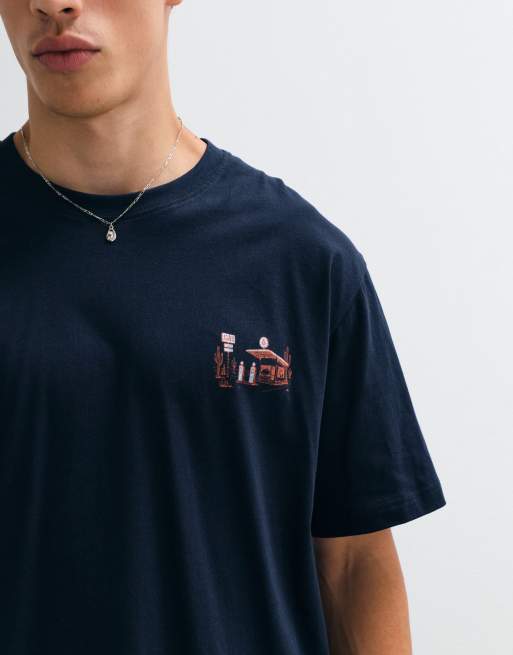 Jack & Jones gas station backprint t-shirt in navy, 4 of 5