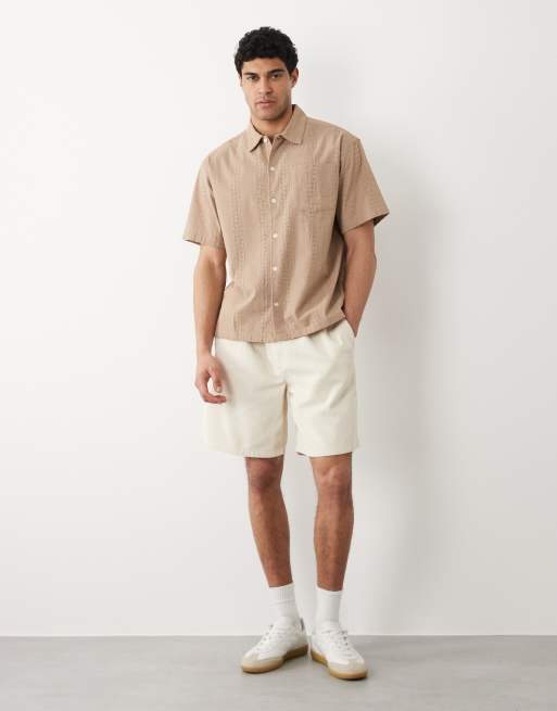Jack & Jones - Geborduurd overhemd met korte mouwen in beige, 2 van 5