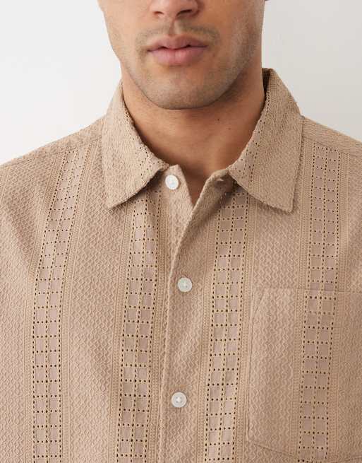 Jack & Jones - Geborduurd overhemd met korte mouwen in beige, 4 van 5