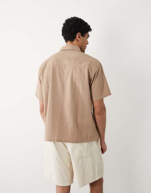 Jack & Jones - Geborduurd overhemd met korte mouwen in beige, 5 van 5