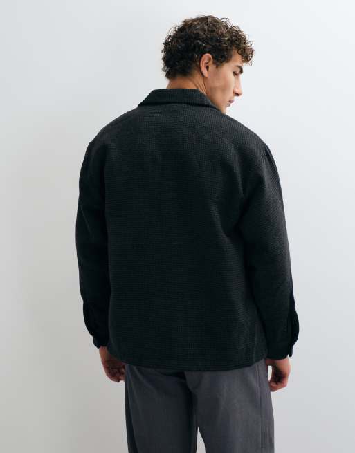 Jack & Jones geborstelde overshirt met pied-de-poule in zwart, 3 van 5