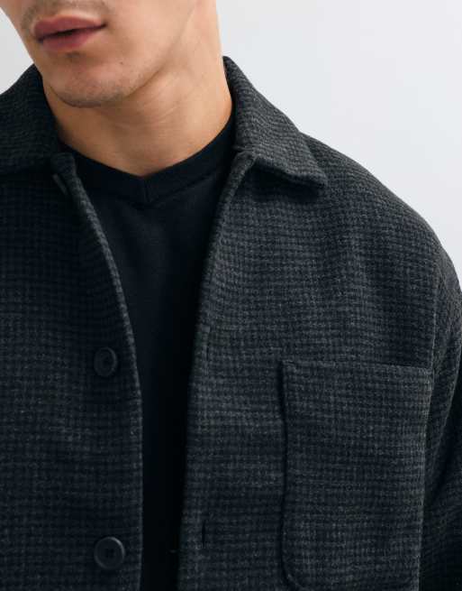 Jack & Jones geborstelde overshirt met pied-de-poule in zwart, 4 van 5