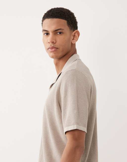 Jack & Jones - Gebreid overhemd met knoopsluiting en reverskraag in beige, 4 van 5