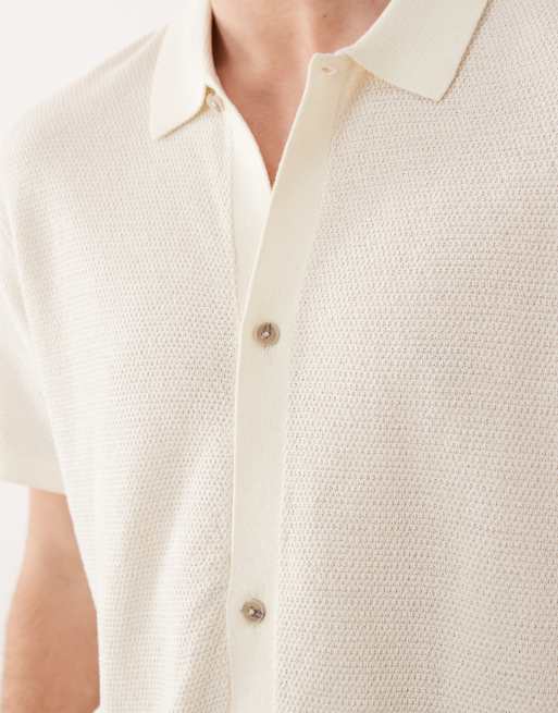 Jack & Jones - Gebreid overhemd met korte mouwen in gebroken wit, 3 van 5