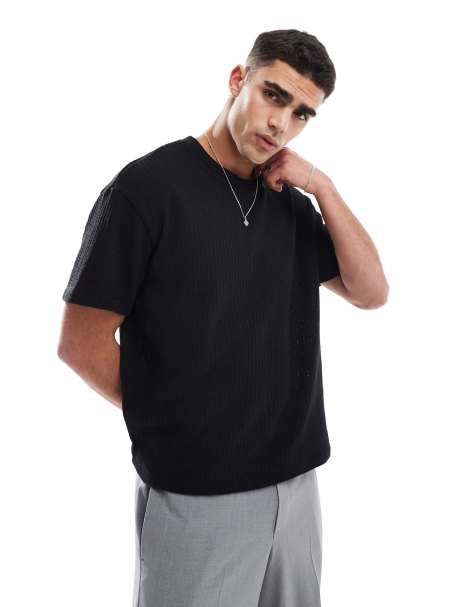 Jack & Jones - Gebreid oversized T-shirt in zwart - view 1