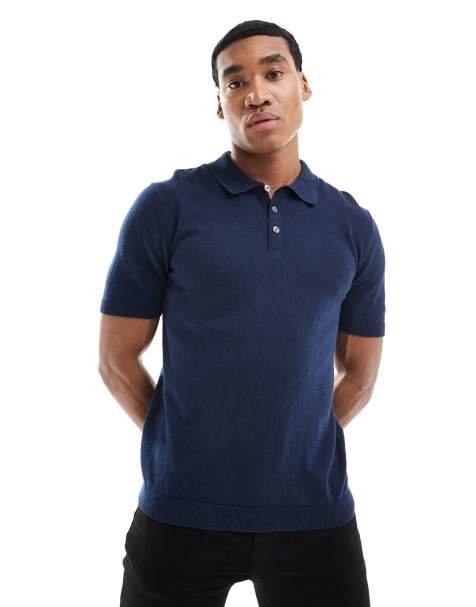 Jack & Jones - Gebreide polo in marineblauw - view 1
