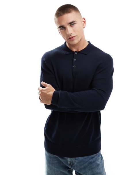 Jack & Jones - Gebreide polo in marineblauw - view 1