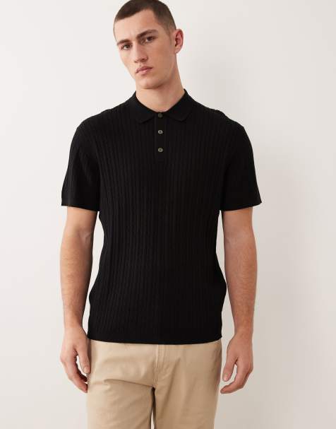 Jack & Jones - Gebreide polo met kabels en korte mouwen in zwart - view 1