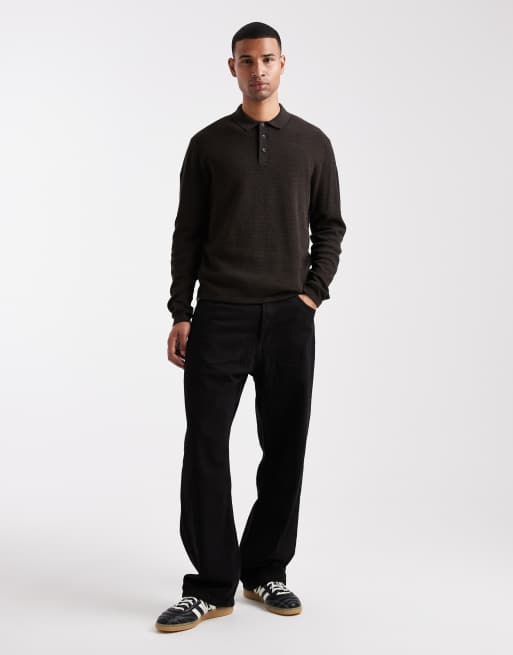 Jack & Jones - Gebreide polo met lange mouwen in bruin, 2 van 5