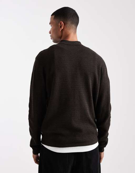 Jack & Jones - Gebreide polo met lange mouwen in bruin, 3 van 5