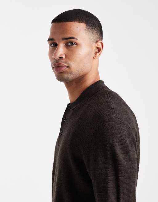 Jack & Jones - Gebreide polo met lange mouwen in bruin, 4 van 5