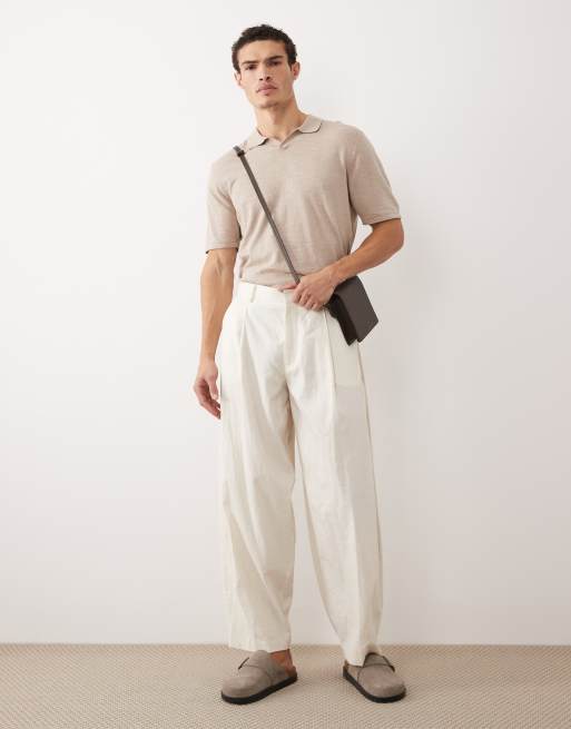 Jack & Jones - Gebreide polo met open kraag in beige, 2 van 5