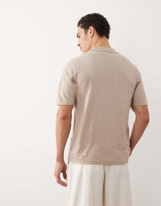 Jack & Jones - Gebreide polo met open kraag in beige, 3 van 5
