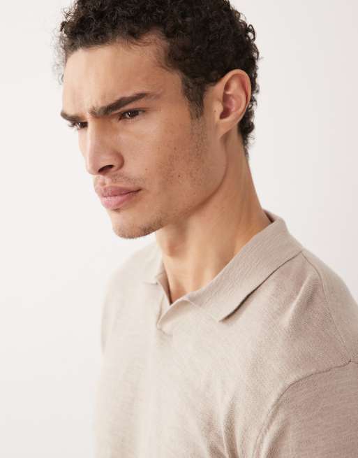 Jack & Jones - Gebreide polo met open kraag in beige, 5 van 5