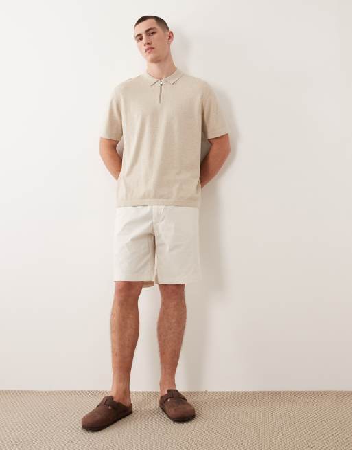 Jack & Jones - Gebreide polo met rits in beige, 2 van 5