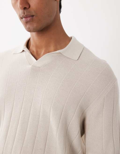 Jack & Jones - Gebreide polo met split in de hals in crème, 3 van 5