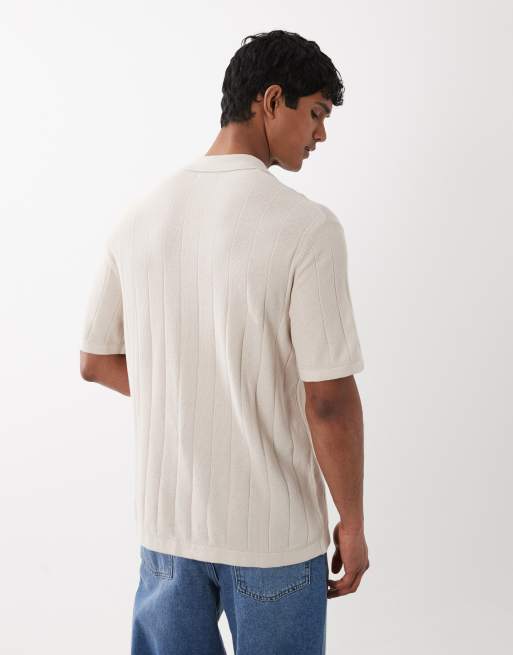 Jack & Jones - Gebreide polo met split in de hals in crème, 5 van 5