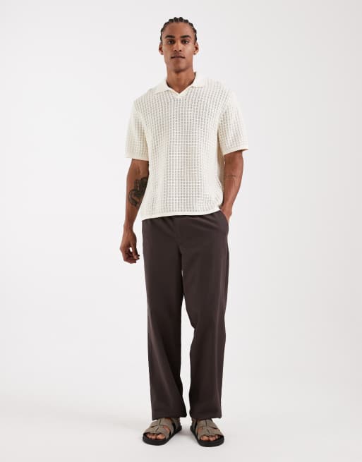 Jack & Jones - Gebreide polo met split in de hals in crème, 2 van 5