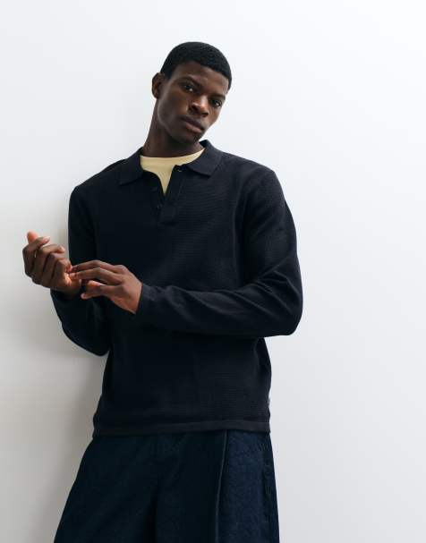 Jack & Jones - Gebreide polotrui met wafelstructuur en knopen in zwart - view 1