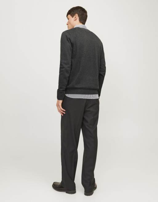 Jack & Jones gebreide pullover in donkergrijs gemêleerd, 2 van 7