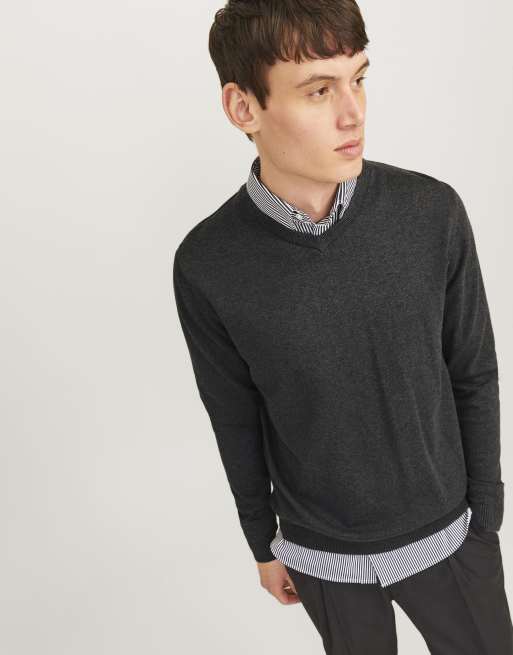 Jack & Jones gebreide pullover in donkergrijs gemêleerd, 6 van 7