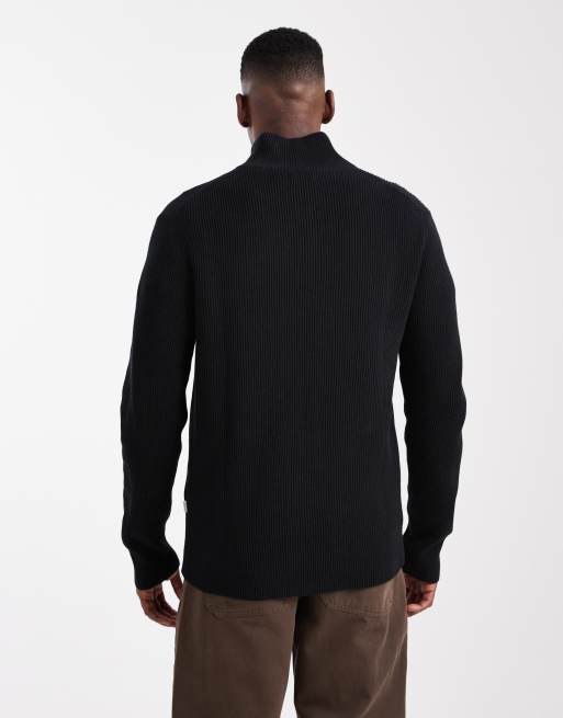 Jack & Jones - Gebreide trui met korte rits in zwart, 3 van 5