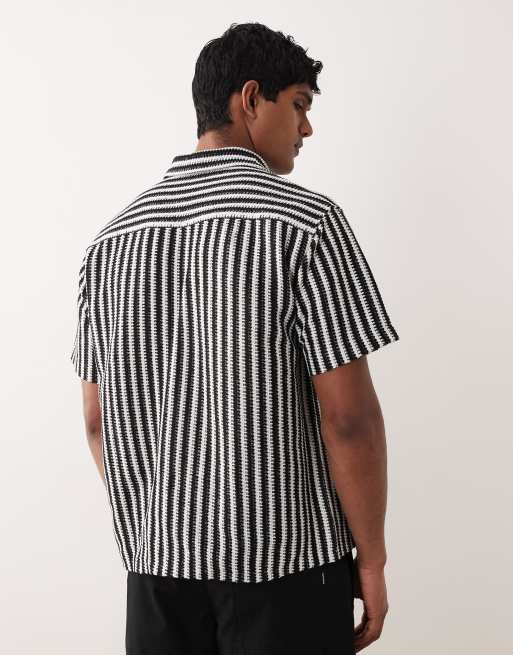 Jack & Jones - Gehaakt gestreept overhemd met korte mouwen in zwart, 5 van 5