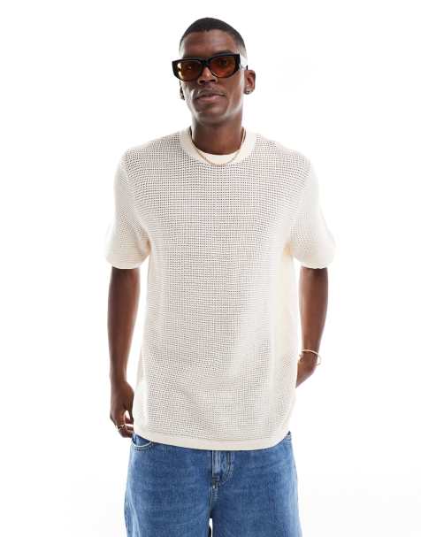 Jack & Jones - Gehaakt gestreept T-shirt in beige en groen - view 1