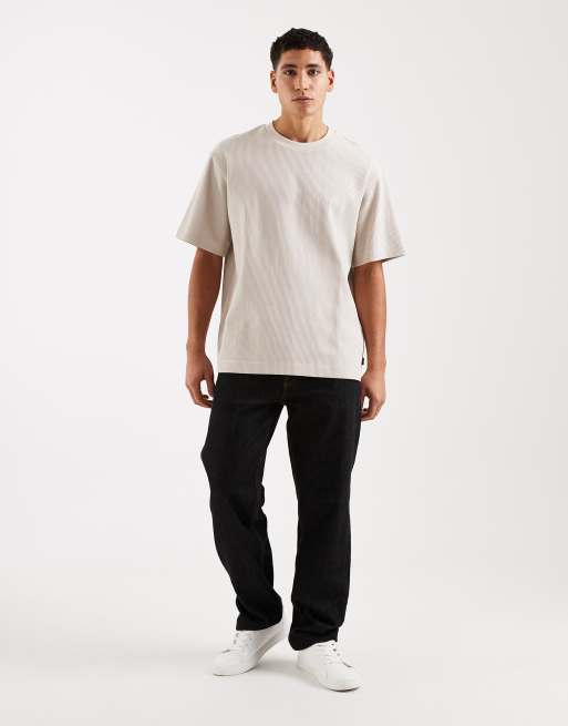 Jack & Jones - Geribbeld oversized T-shirt in crème, 2 van 5