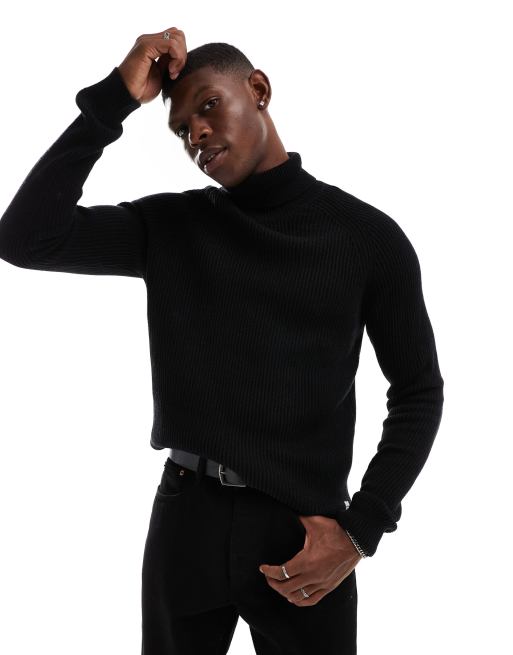 Jack & Jones - Geribbelde coltrui in zwart 