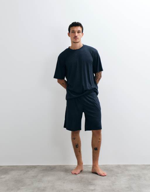 Jack & Jones geribbelde lounge T-shirtset in navy, 3 van 5