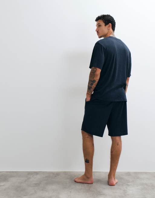 Jack & Jones geribbelde lounge T-shirtset in navy, 5 van 5