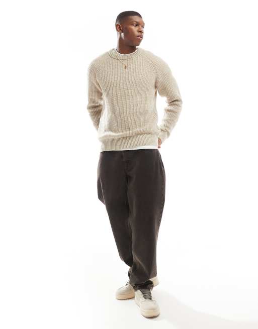 Jack & Jones – Gerippter Pullover in Beige mit Rundhalsausschnitt, 2 von 4